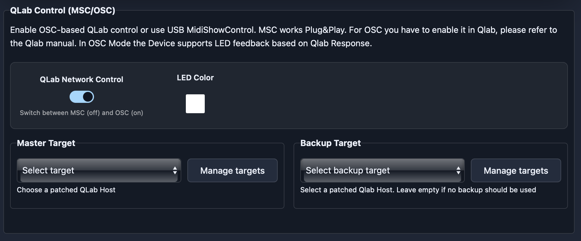 QLab OSC Netzwerkeinstellungen