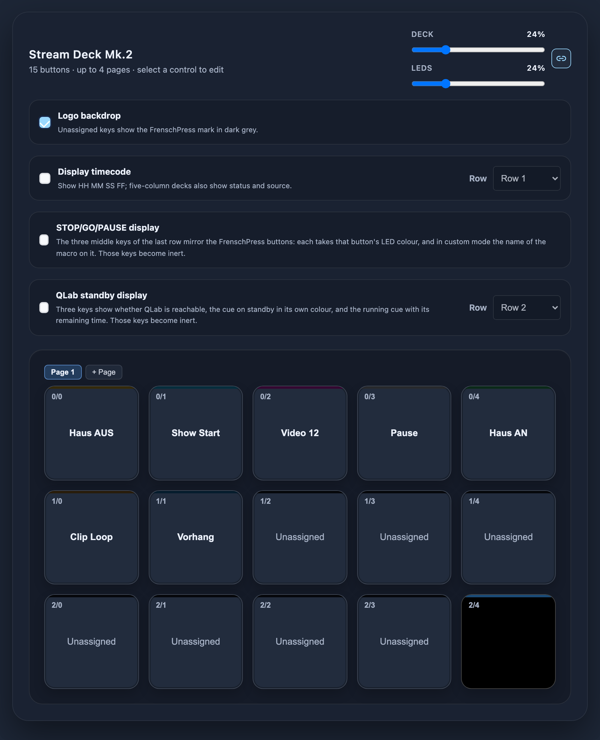 Streamdeck tab with device card and key grid
